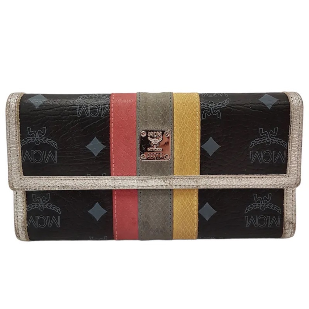 MCM Colorful Black Silver Monogram Folded Wallet